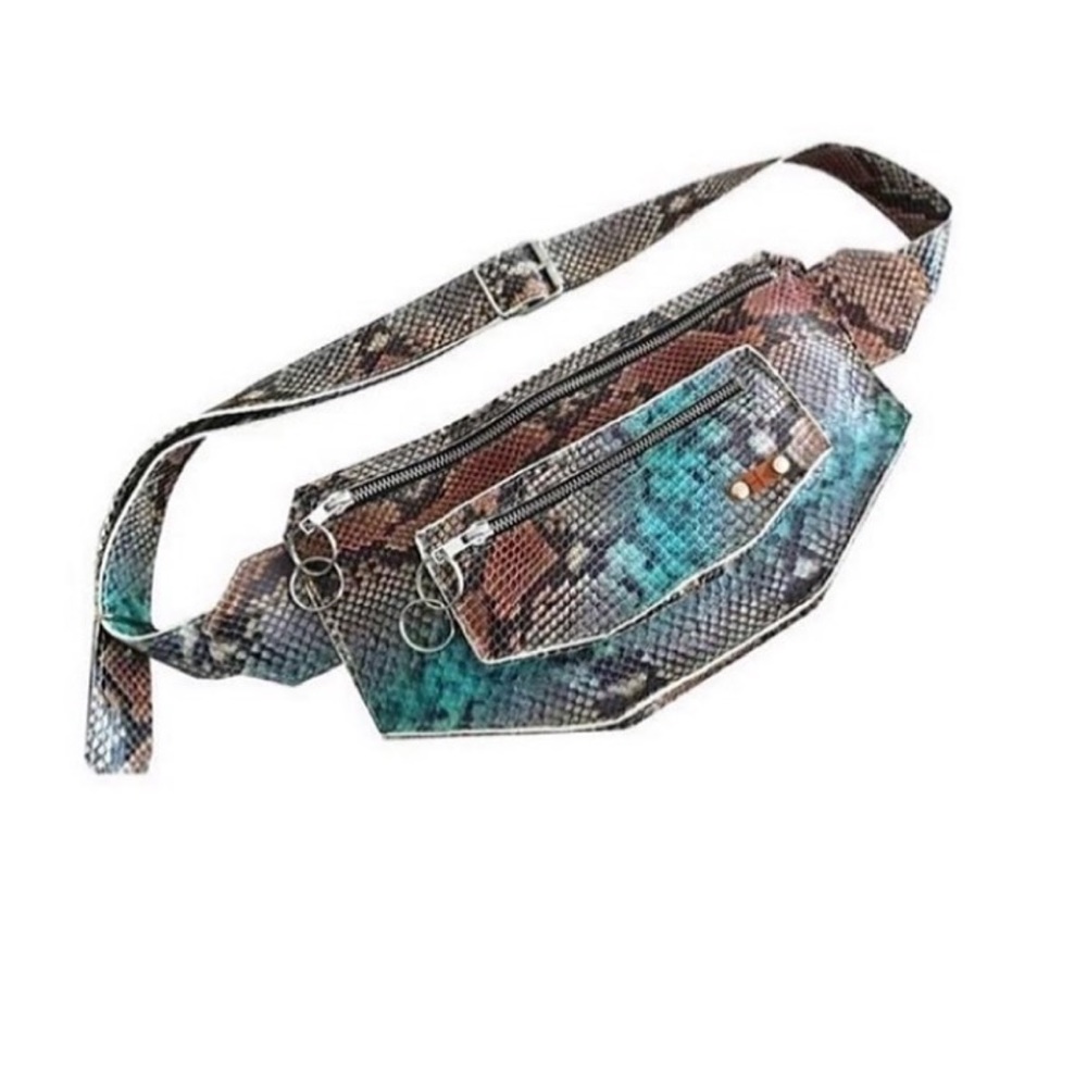 %100 leather animal print - turquoise brown belt bag